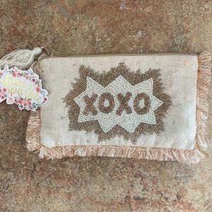 NWT Beaded Gold XOXO Clutch